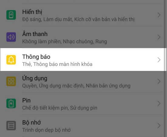 Bước 2: Tìm và chọn mục Thông Báo.