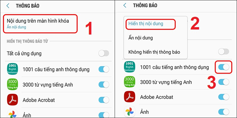 Chọn Nội dung trên màn hình hóa và chọn Hiển thị nội dung