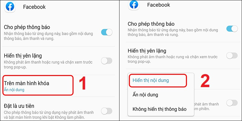 Chọn Hiển thị nội dung trên màn hình khóa