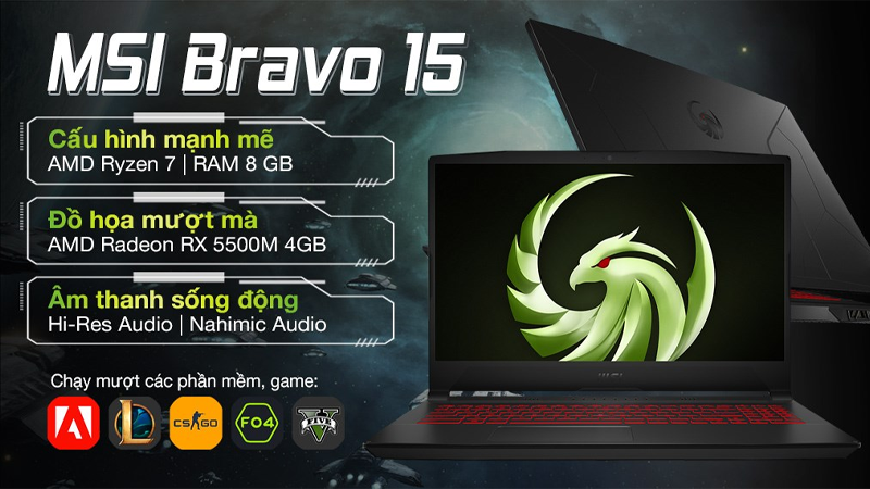 Thiết kế gaming hiện đại của MSI Gaming Bravo 15 B5DD R7 5800H