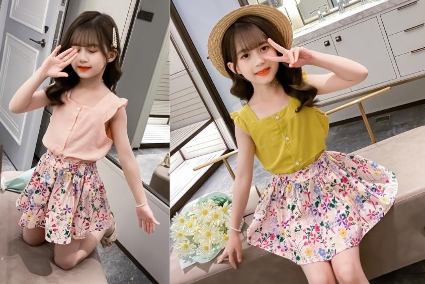 Set Áo Vạt Chéo Hoa Ngực  Chân Váy Xòe NK Fashion Thanh Lịch Trẻ Trung