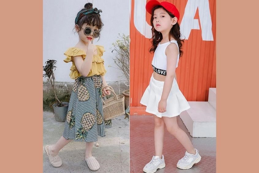 Áo croptop phối cùng váy xòe dễ thương cho bé