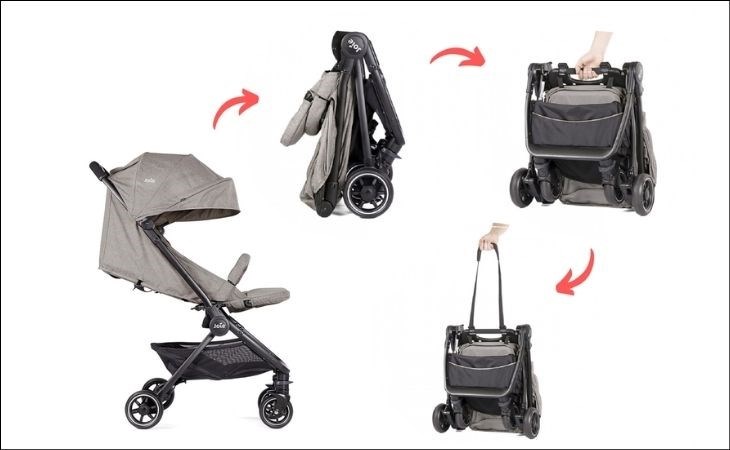 Cách gấp xe đẩy trẻ em Joie Pact xám