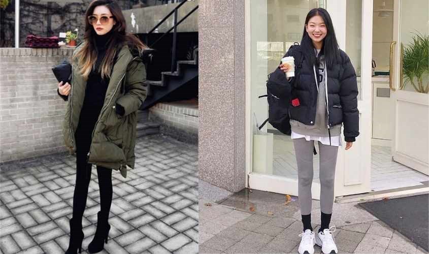 Phối áo khoác phao nữ với quần legging