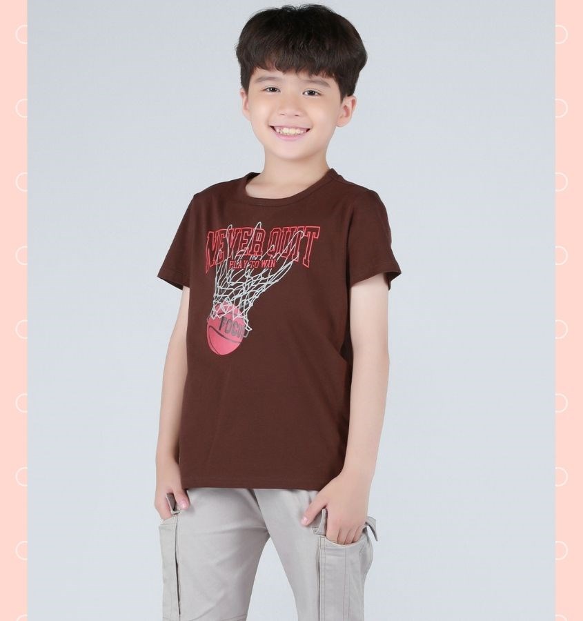 Áo thun bé trai Basketball Regular AVAFashion TT08 - Nâu với họa tiết đơn giản
