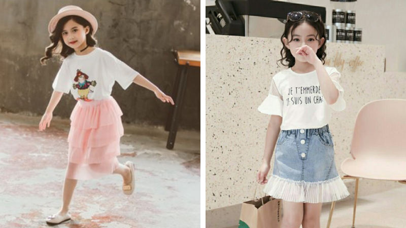 Áo thun với chân váy điệu đà, nữ tính