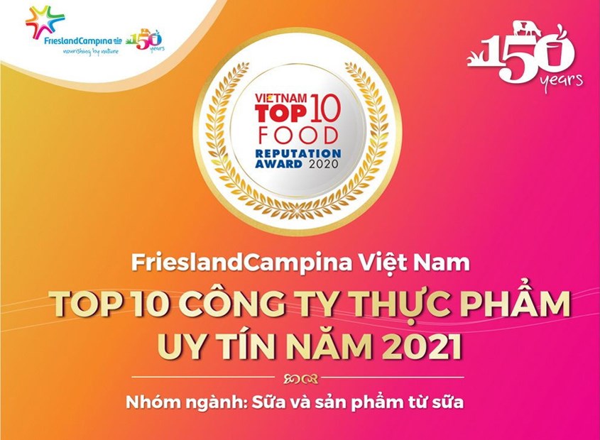 Friesland Campina Việt Nam đạt Top 10 Công ty thực phẩm uy tín năm 2021