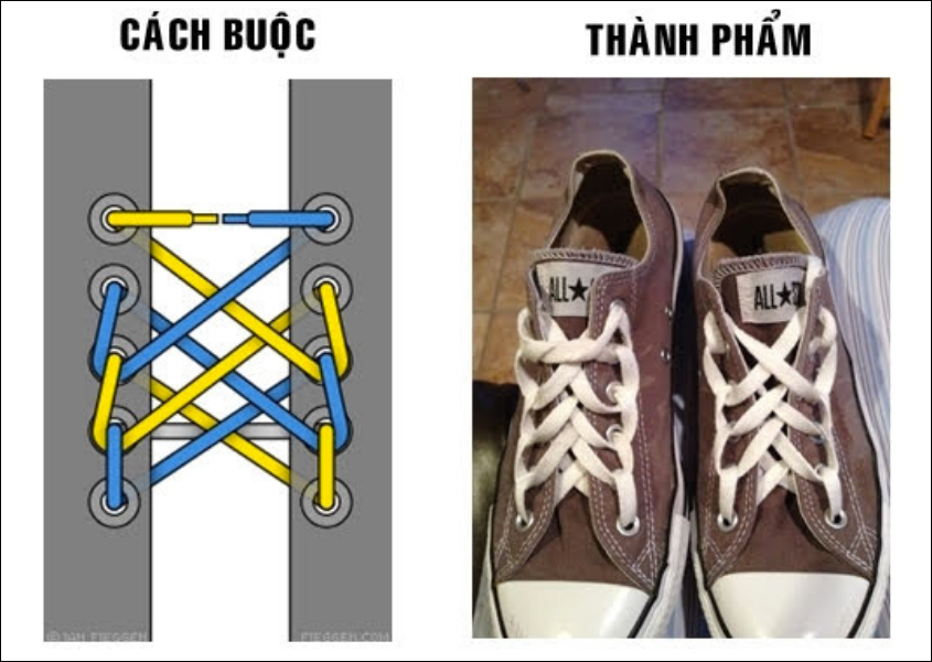 Cách buộc dây giày hình mạng nhện 