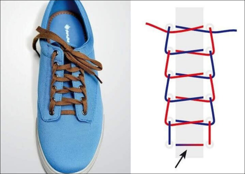 cách buộc dây giày hình mắt cáo 