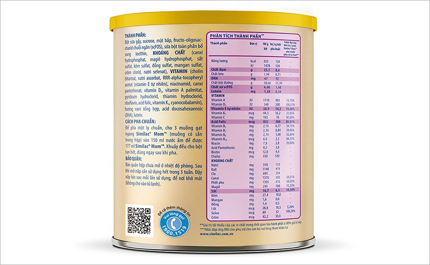 Bảng thành phần sữa bầu Similac Mom 400g