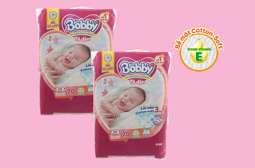 Tã dán Bobby siêu mỏng size NB 70 miếng (Dưới 5 kg)