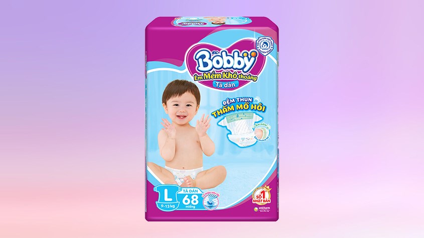 Tã dán Bobby siêu thấm size L 68 miếng (9 - 13 kg)