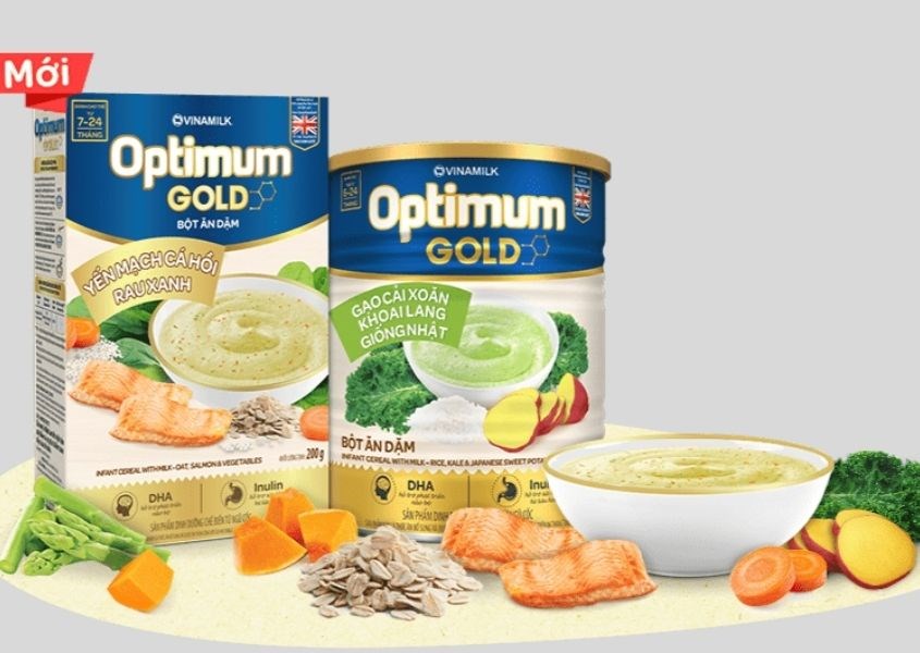 Bột ăn dặm Optimum Gold yến mạch, cá hồi và rau xanh hộp 200g