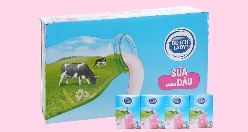 Thùng 48 hộp sữa tươi Dutch Lady có đường hương dâu 110 ml