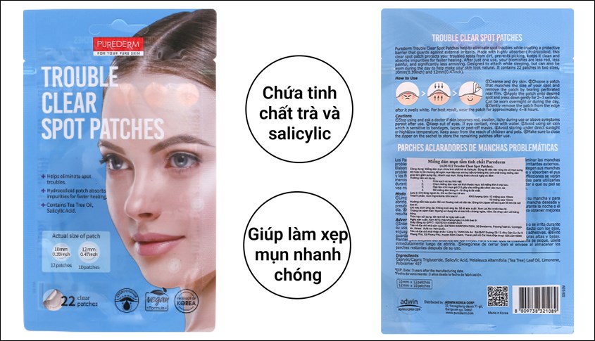 Miếng dán mụn tẩm tinh chất Purederm (22 miếng)