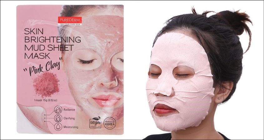 Mặt nạ dưỡng trắng da đất sét hồng Purederm phù hợp với mọi loại da kể cả da mụn và da nhạy cảm