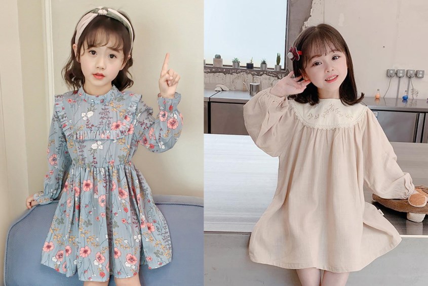 Đầm tay dài cho bé gái gầy