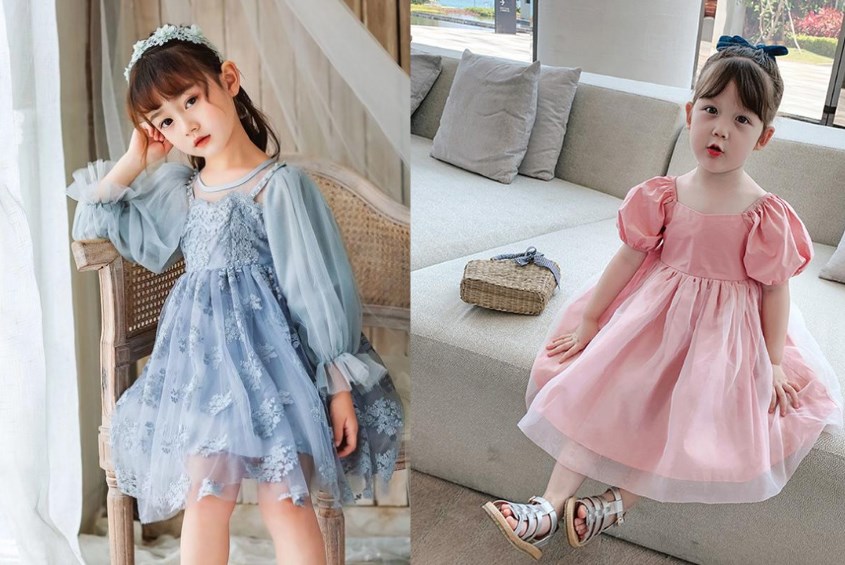 Đầm tay phồng cho bé gái gầy