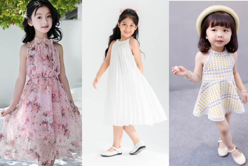 Đầm cổ yếm cho bé gái gầy