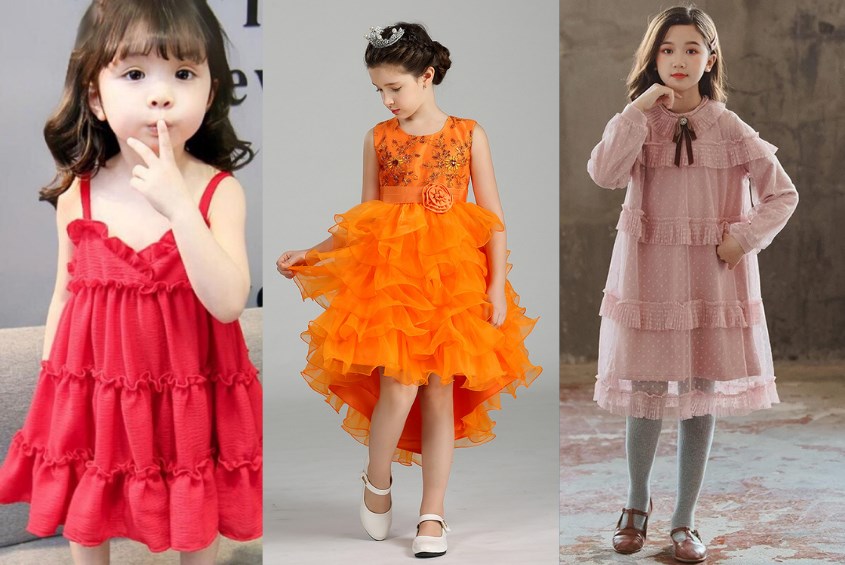 chọn váy đầm xếp tầng cho bé gái dáng gầy 