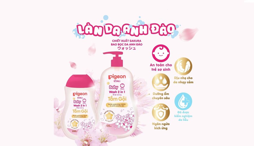 Tắm gội cho bé Pigeon 2 trong 1 hương hoa anh đào 700 ml