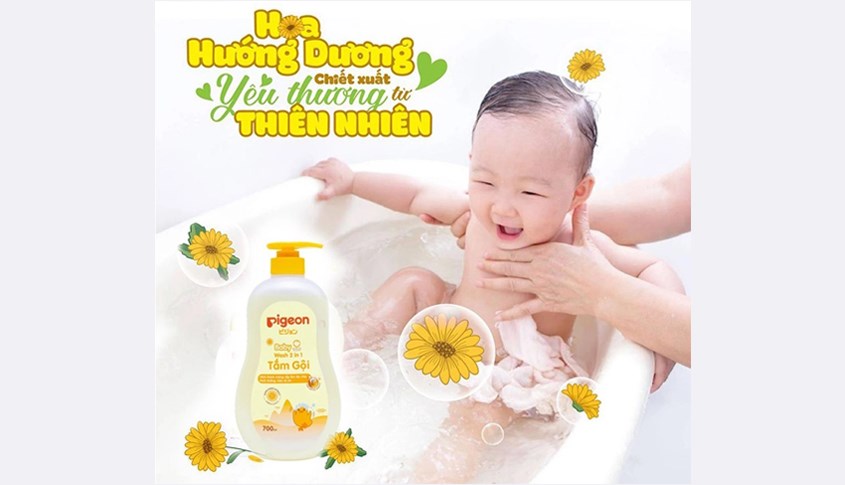 Tắm gội cho bé Pigeon 2 trong 1 chiết xuất hoa hướng dương 700 ml