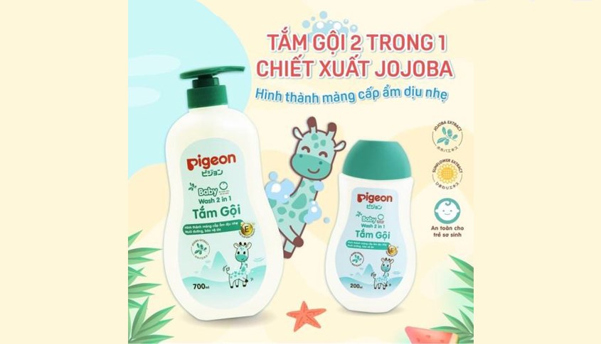 Tắm gội cho bé Pigeon 2 trong 1 chiết xuất Jojoba 700 ml