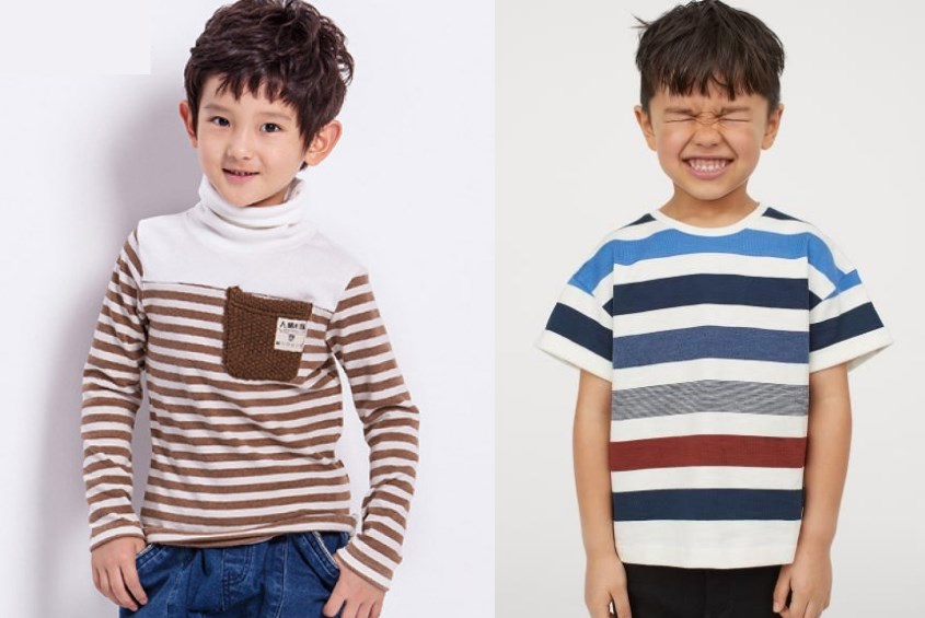 Chọn quần áo có họa tiết to hoặc kẻ ngang cho bé trai gầy