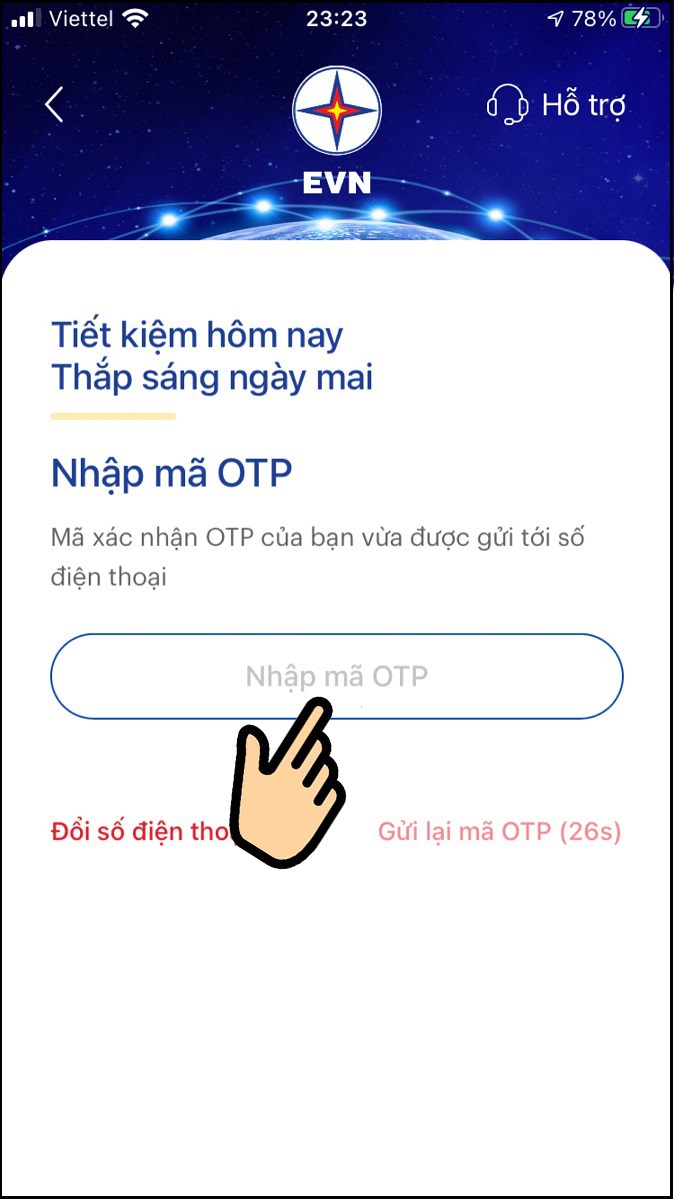 Nhập mã OTP gửi về điện thoại