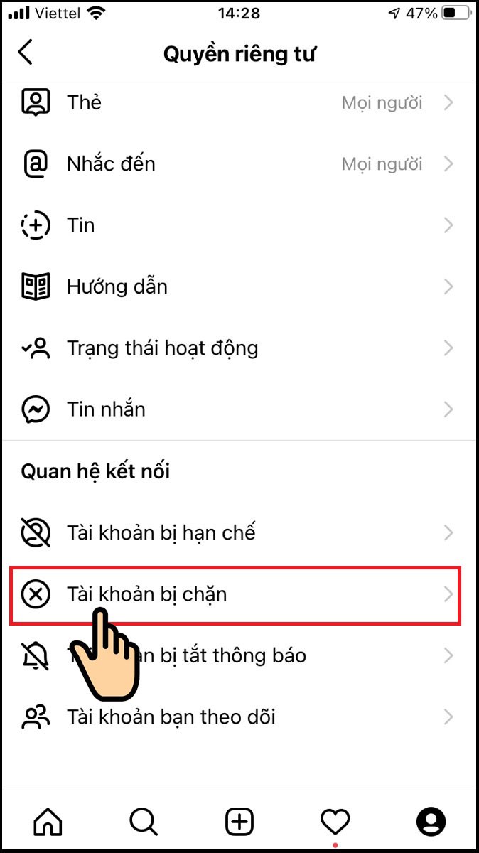 Vào Tài khoản bị chặn.