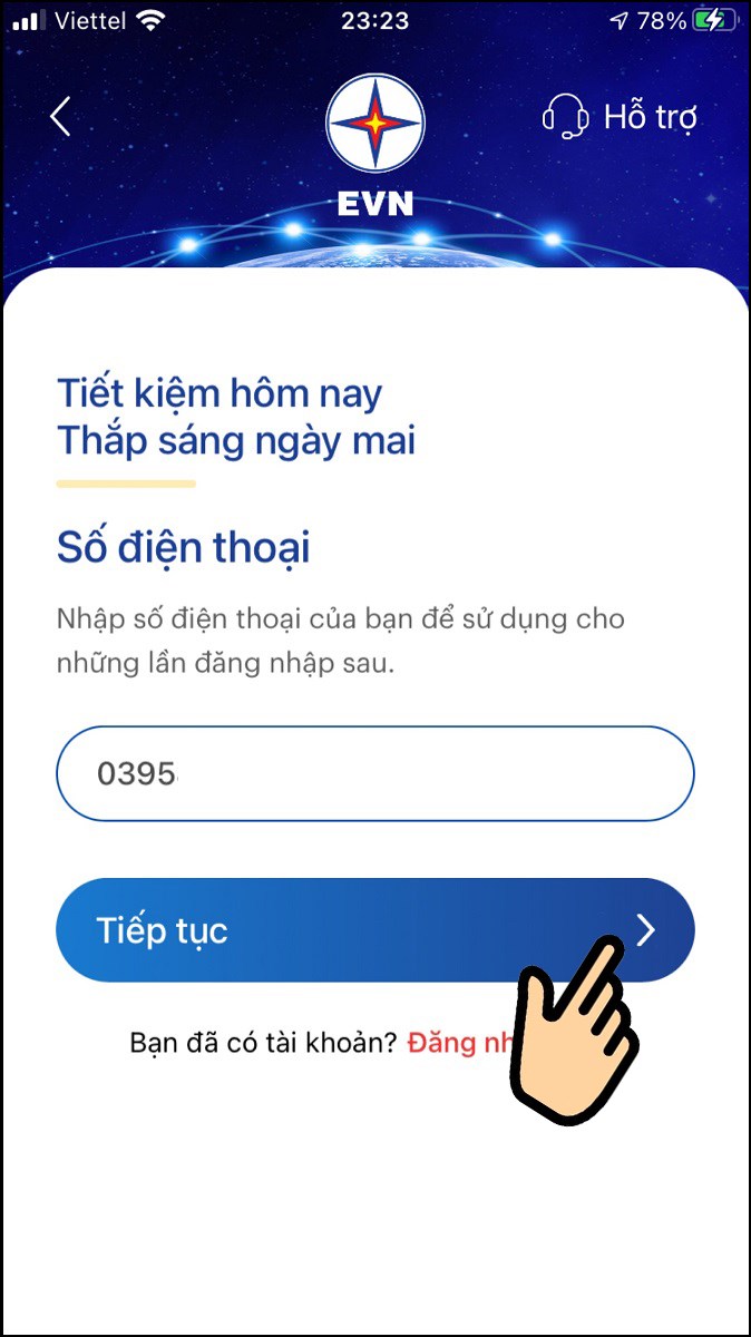 Bấm Tiếp tục