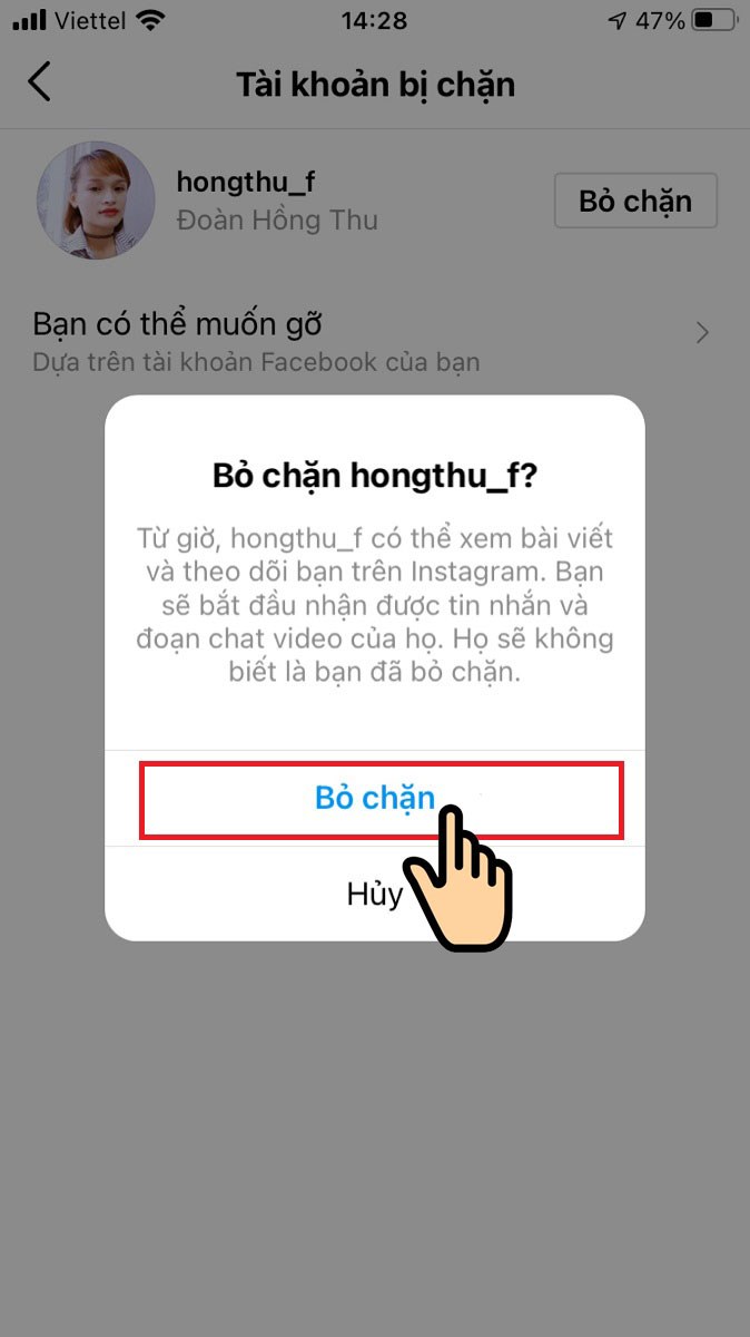 Chọn Bỏ chặn để xác nhận