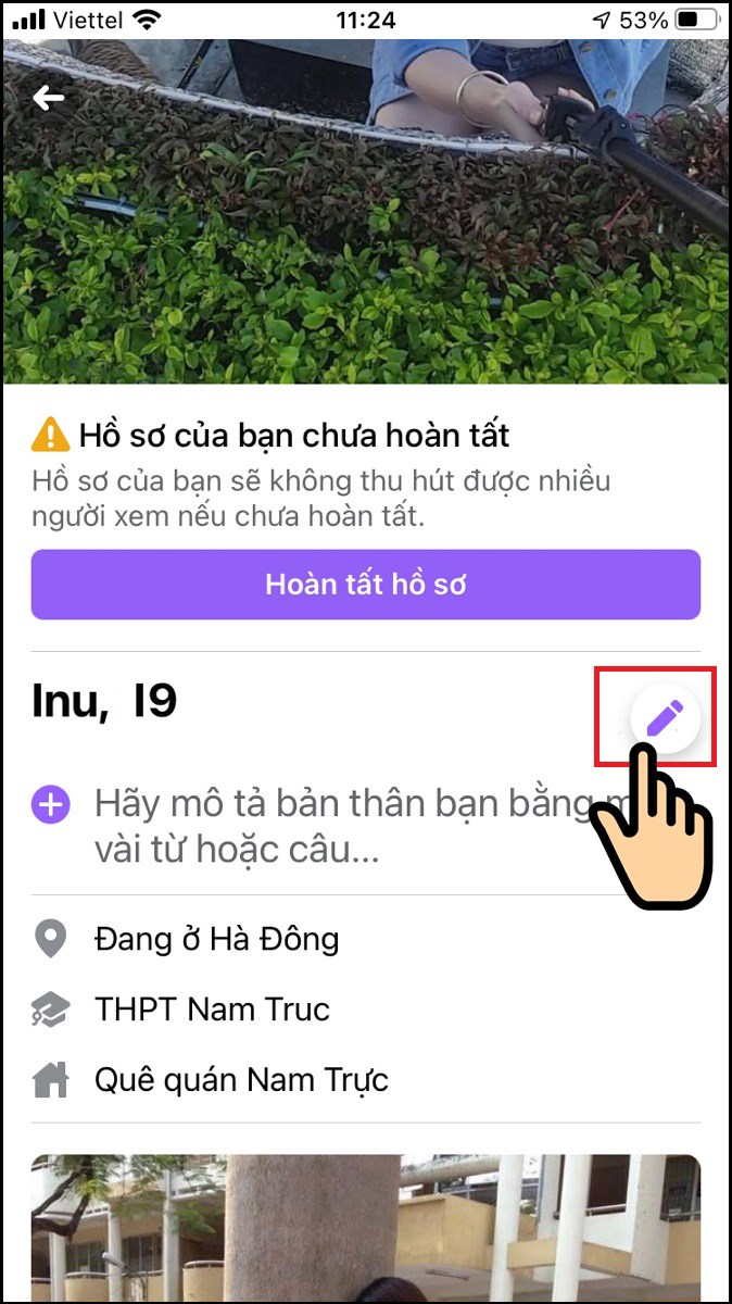 Chọn h&igrave;nh c&acirc;y b&uacute;t để chỉnh sửa hồ sơ c&aacute; nh&acirc;n