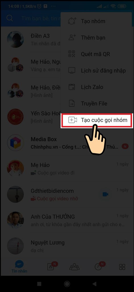 Bấm chọn cuộc gọi nh&oacute;m