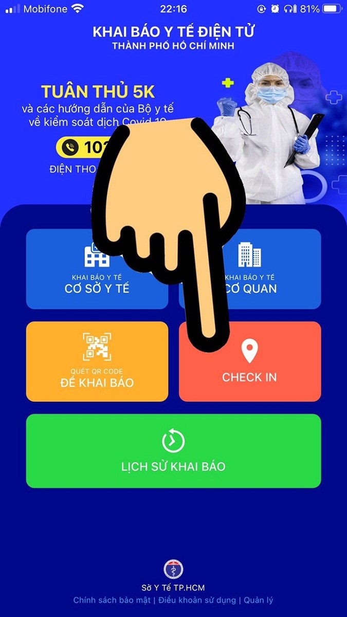 Chọn mục CHECK IN