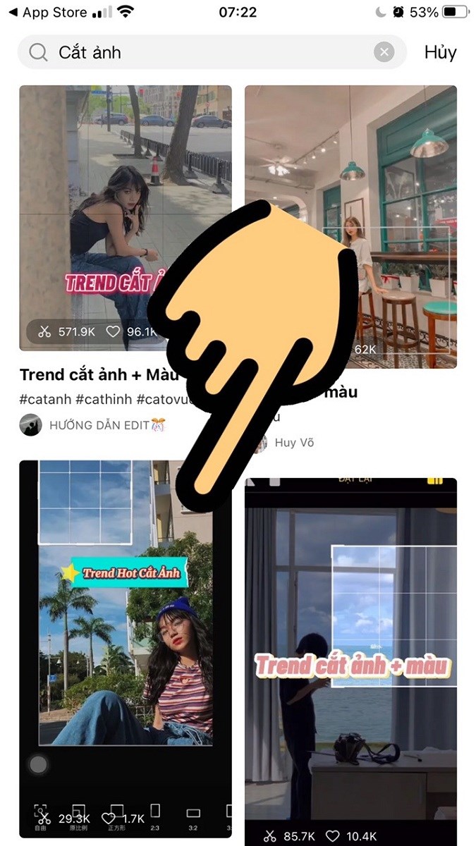 Gõ từ khóa Cắt ảnh và chọn mẫu Trend Hot Cắt Ảnh