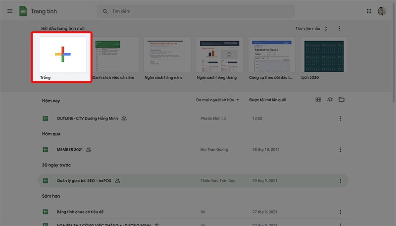 Tạo bảng tính trống mới Tạo bảng tính trống mới