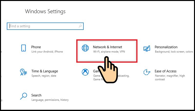 Chọn Network & Internet Chọn Network & Internet