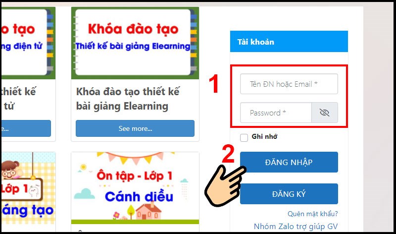 Nhập T&ecirc;n đăng nhập, Mật khẩu v&agrave; bấm Đăng Nhập