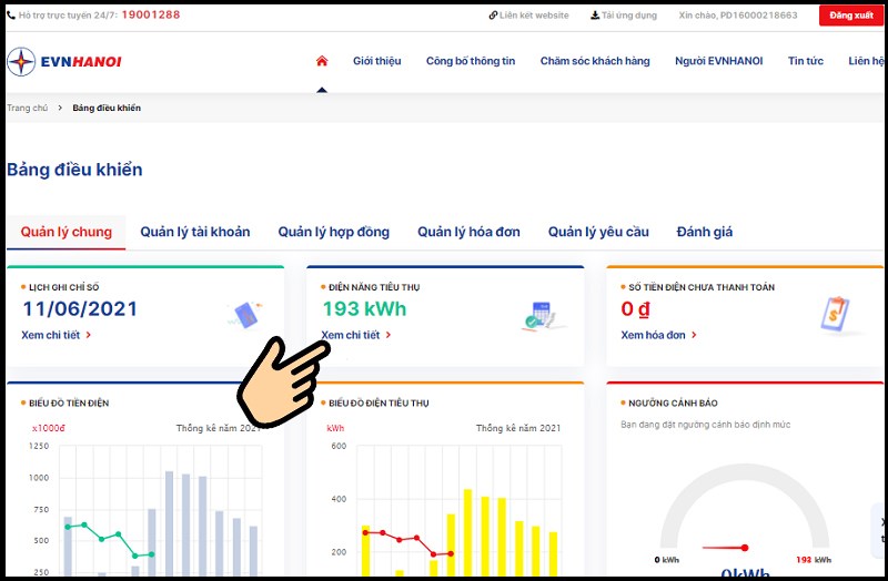 Tại ĐIỆN NĂNG TIÊU THỤ bấm Xem chi tiết