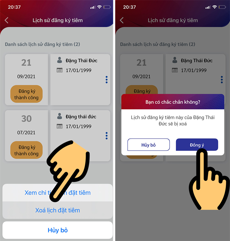 Xo&aacute; lịch đặt ti&ecirc;m v&agrave; nhấn Đồng &yacute;