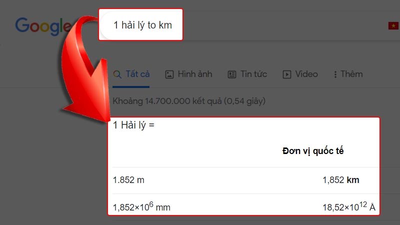 Đổi đơn vị với công cụ Google