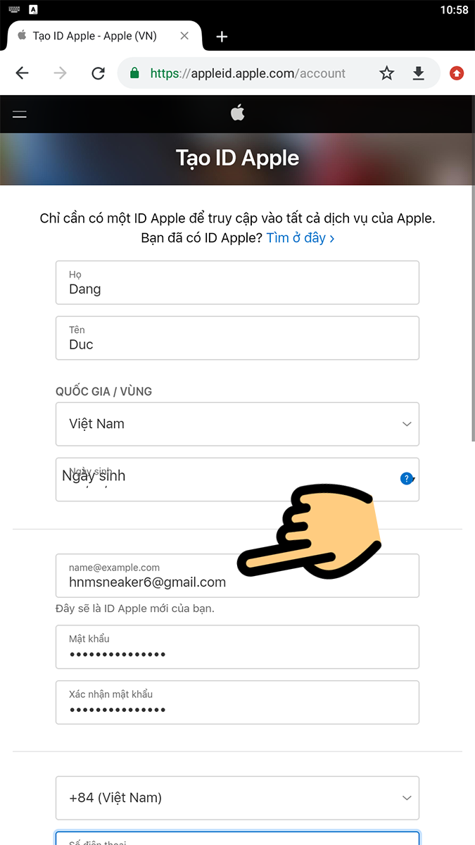 Tạo mật khẩu Apple ID