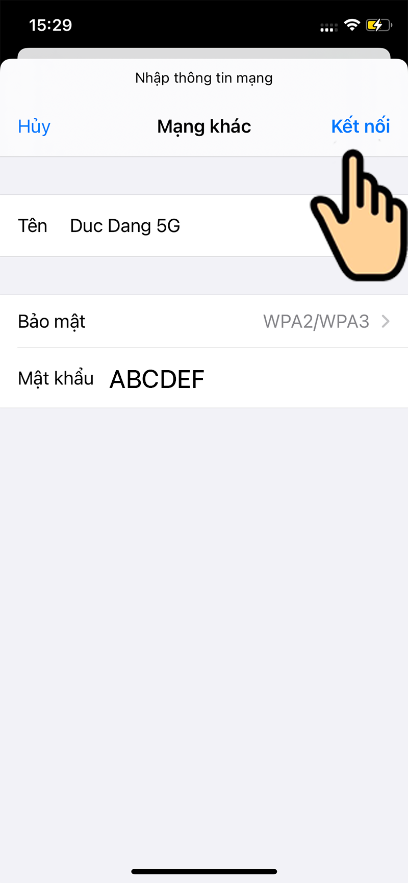 Nhập tên Wi-Fi, mật khẩu