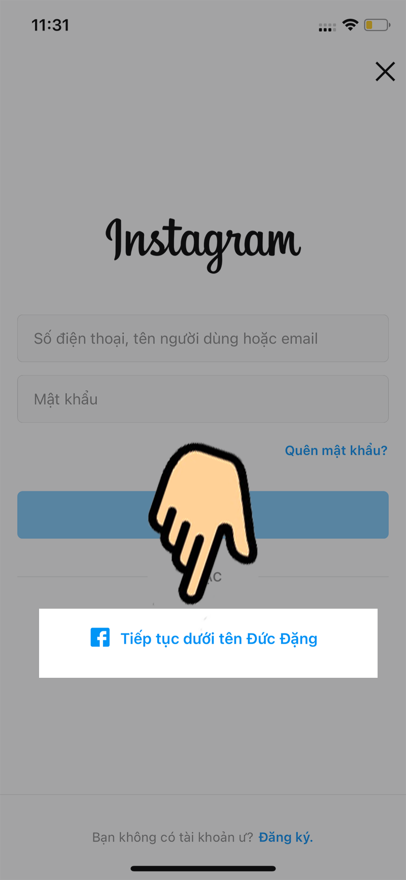 Đăng nhập tài khoản Instagram bằng tài khoản Facebook