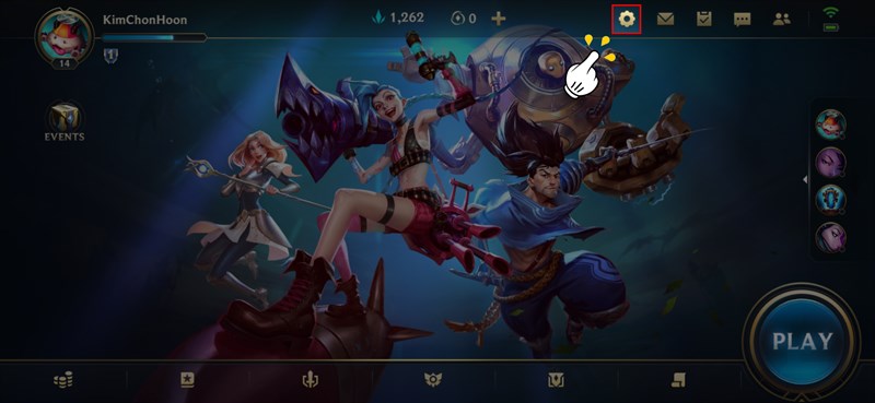 Tại giao diện ch&iacute;nh Li&ecirc;n Minh Tốc Chiến chọn C&agrave;i đặt