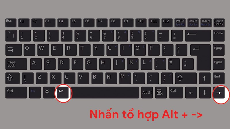 Tổ hợp ph&iacute;m Alt + ph&iacute;m phải