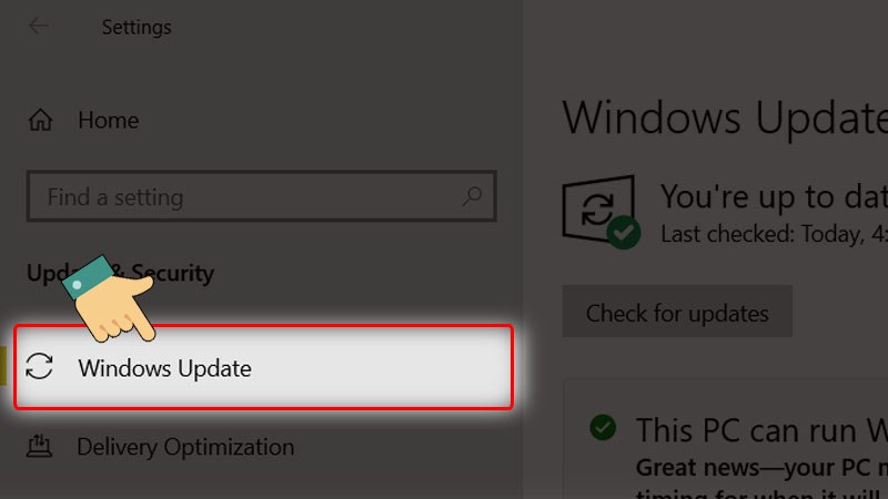 Sau đó, chọn mục Windows Update