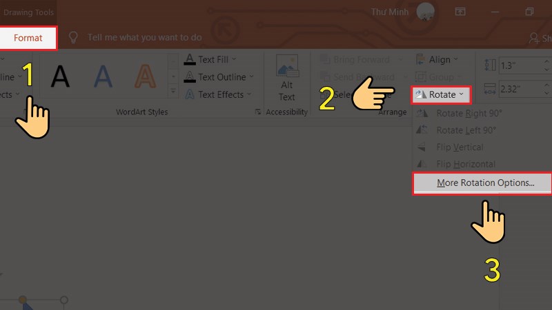 Chọn More Rotation Options để điều chỉnh ch&iacute;nh x&aacute;c độ xoay