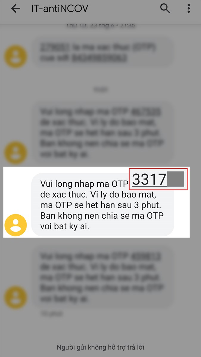 Hệ thống gửi lại mã OTP qua tin nhắn 